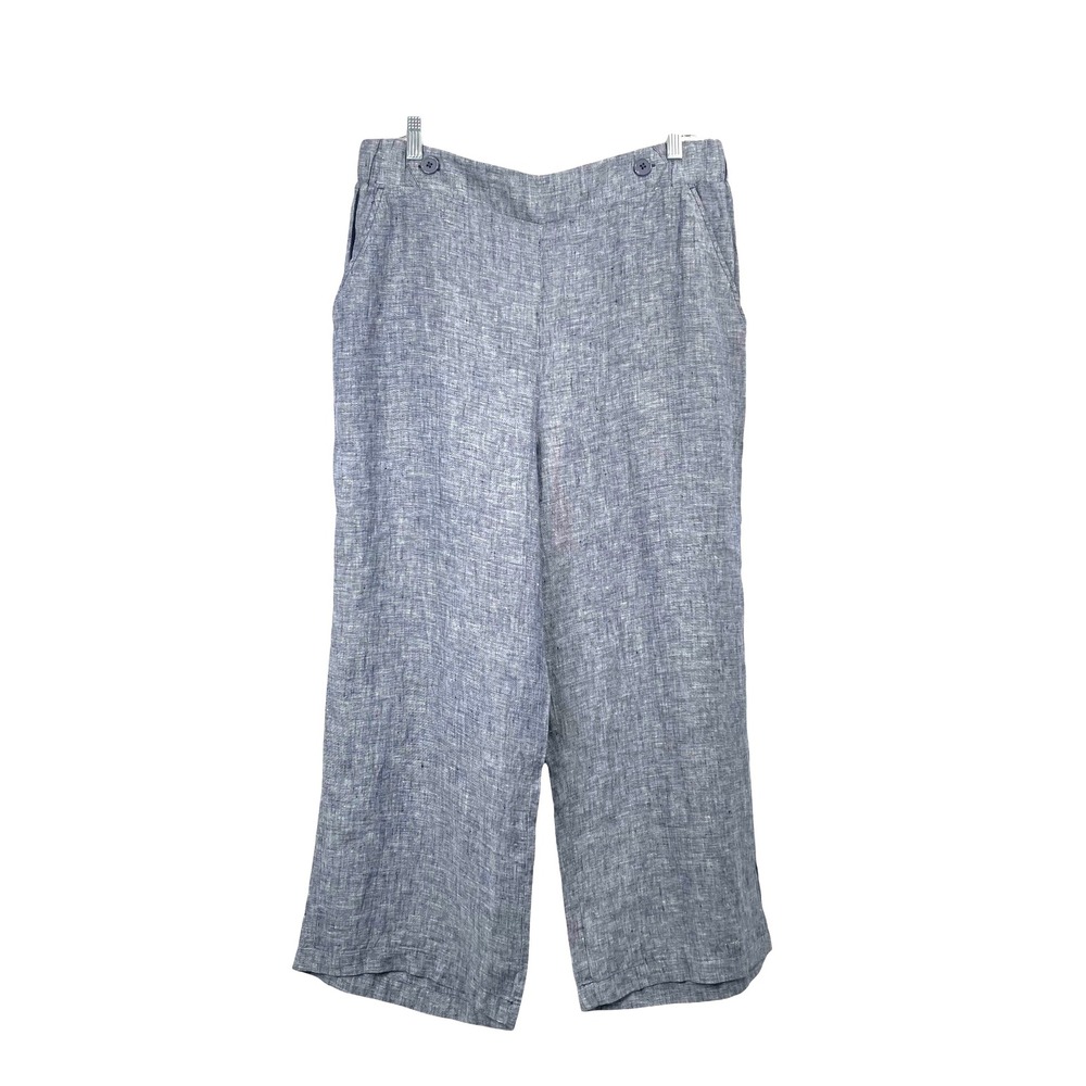 NEW Soft Surroundings Aliso Point Linen wide leg crop Pants‎ Size L blue